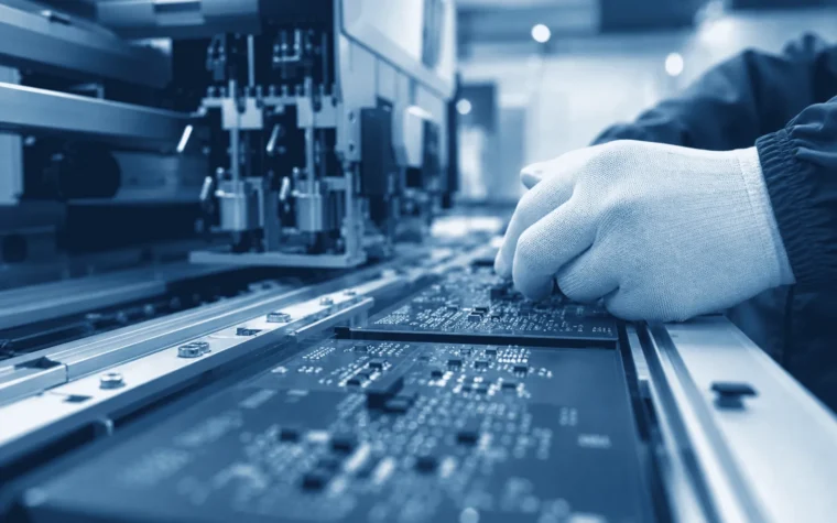 Electronics circuit board assembly line in a Chinese manufacturing facility