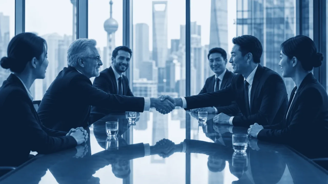 China business consulting meeting between international and Chinese professionals