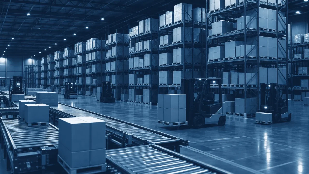 Automated logistics warehouse forming part of a China manufacturing supply chain