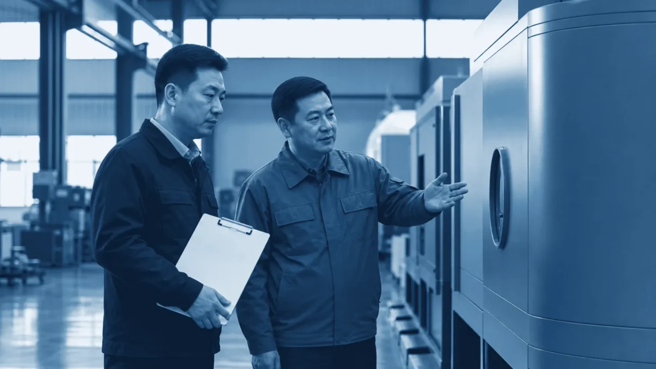 China supplier verification audit inspecting factory machinery and capability