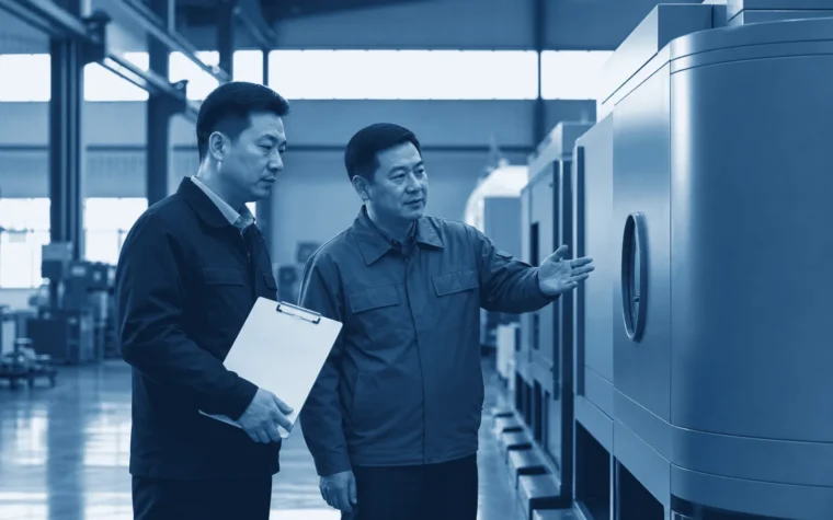 China supplier verification audit inspecting factory machinery and capability