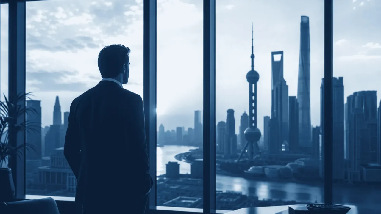 Foreign entrepreneur starting a business in China overlooking a city skyline
